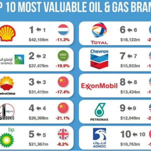 2021全球油气品牌50强：中石油第三，中石化第四